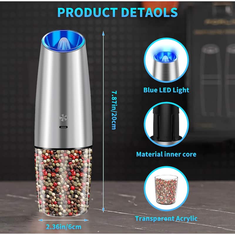 Electric Salt and Pepper Grinder Set USB Rechargeable Adjustable Coarseness Automatic Spice Mill