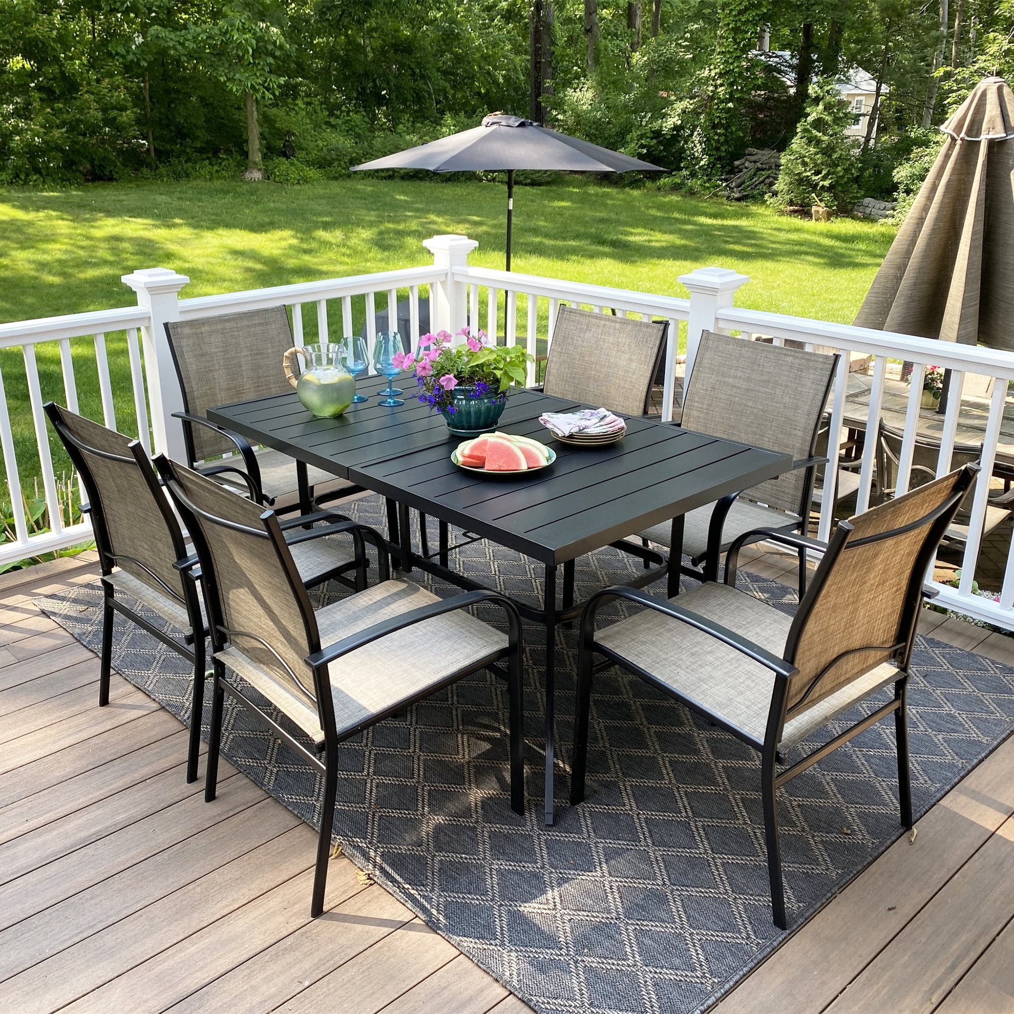 MAISON ARTS 7 Pieces Patio Dining Set Metal Rectangle Table and 6 Textilene Chairs
