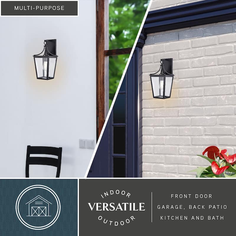 VAXCEL Cottage Grove 1-Light Matte Black Outdoor Wall Sconce made of Durable Metal, Clear Glass Shade, LED Compatible