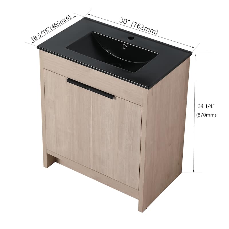 BNK 24/30/36 inch Freestanding Single Sink Bathroom Vanity with Soft Close Door and 1 adjustable shelf