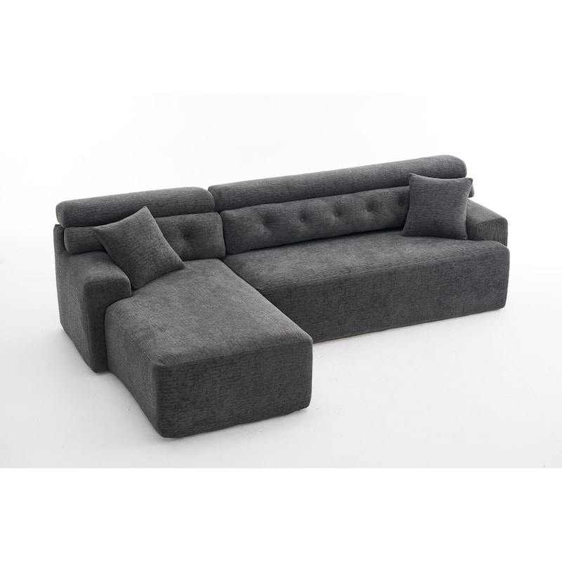 105" Wood Grain Chenille 3-Seater Sectional Sofa with Chaise Lounge and 2 Pillows