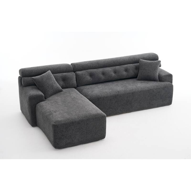 Modern Chenille Convertible L-Shaped 4-Seater Modular Sectional Sofa with 2 Pillows for Apartment Living Room