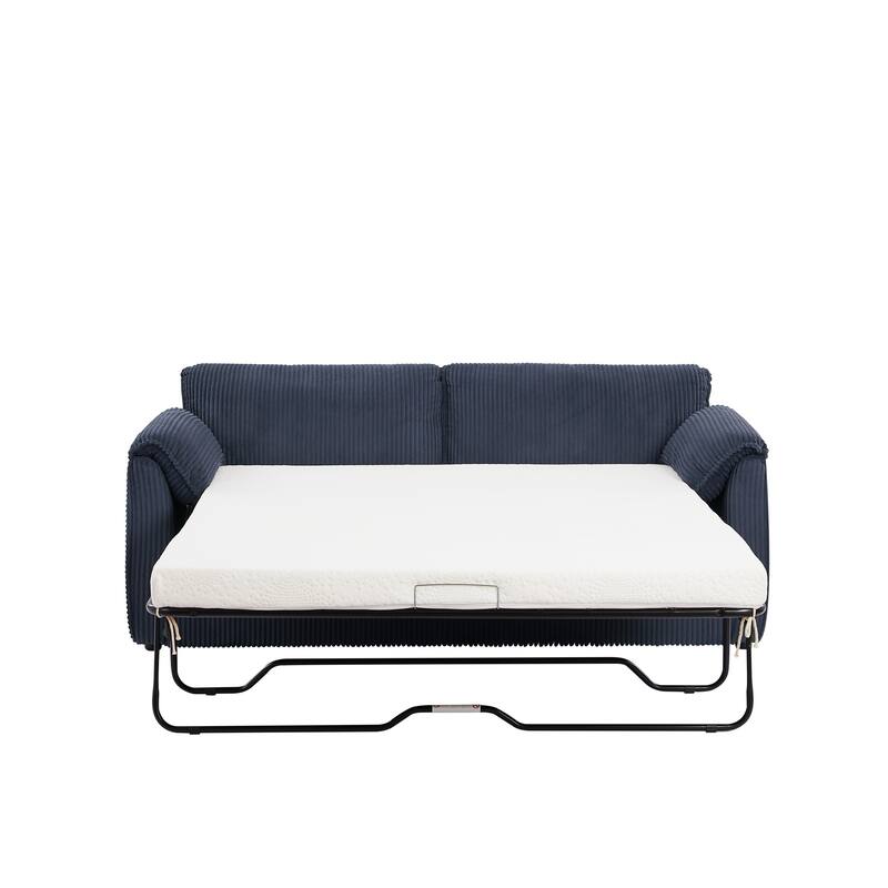 79.13-Inch Blue Corduroy Sleeper Sofa Bed with Multiple Modes