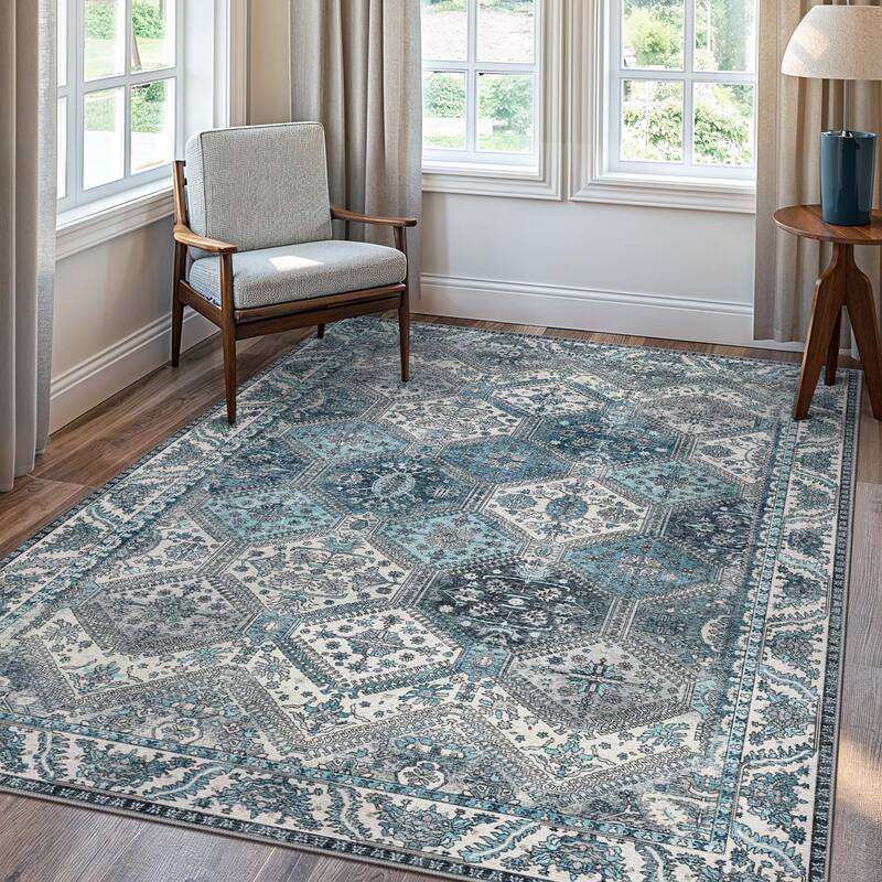Mcow Vintage Wood-Tone Low-Pile Washable Non-Slip Area Rug