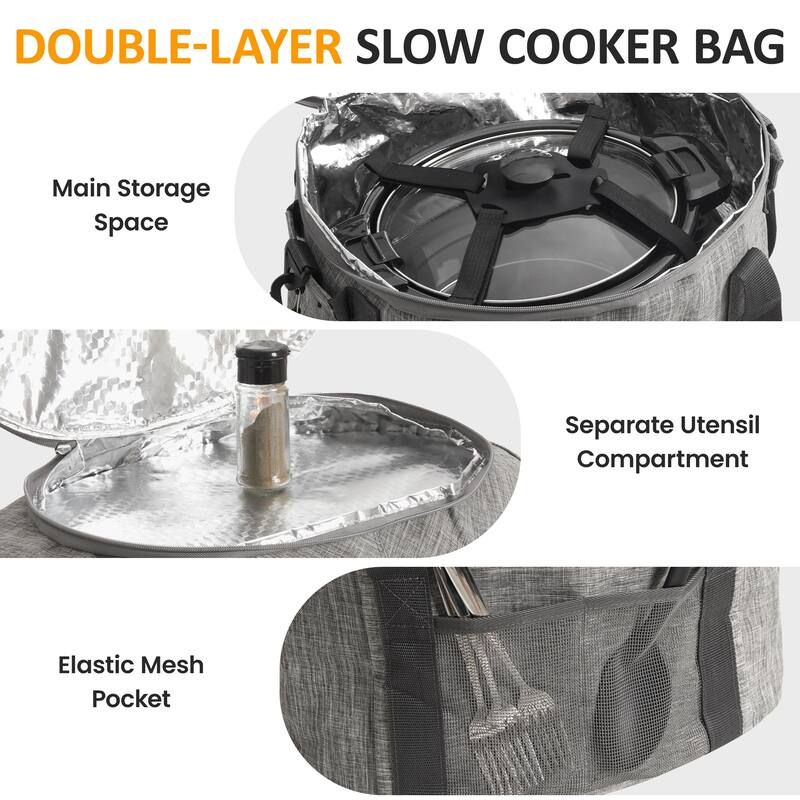 Slow Cooker Carrying Bag Fit for 6-8QT Slow Cooker, Grey