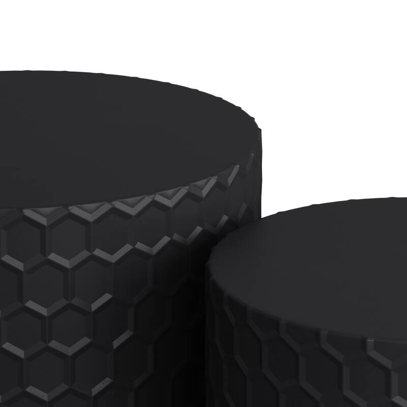 Minimalist Coffee Table Set of 2, 23.6" Round Drum Side Tables, Nesting Wooden Centerpiece Table for Living Room, Lounge