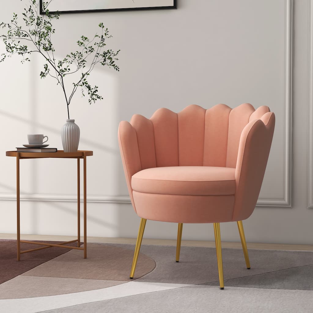 Scalloped Velvet Arm Chair Living Room Accent Chair