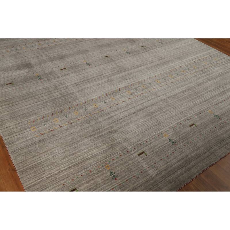Hand Knotted Oriental 100% Wool Carpet Tribal Animal Pictorial Greys & Charcoal Gabbeh Area Rug - 9' 9'' X 7' 11''