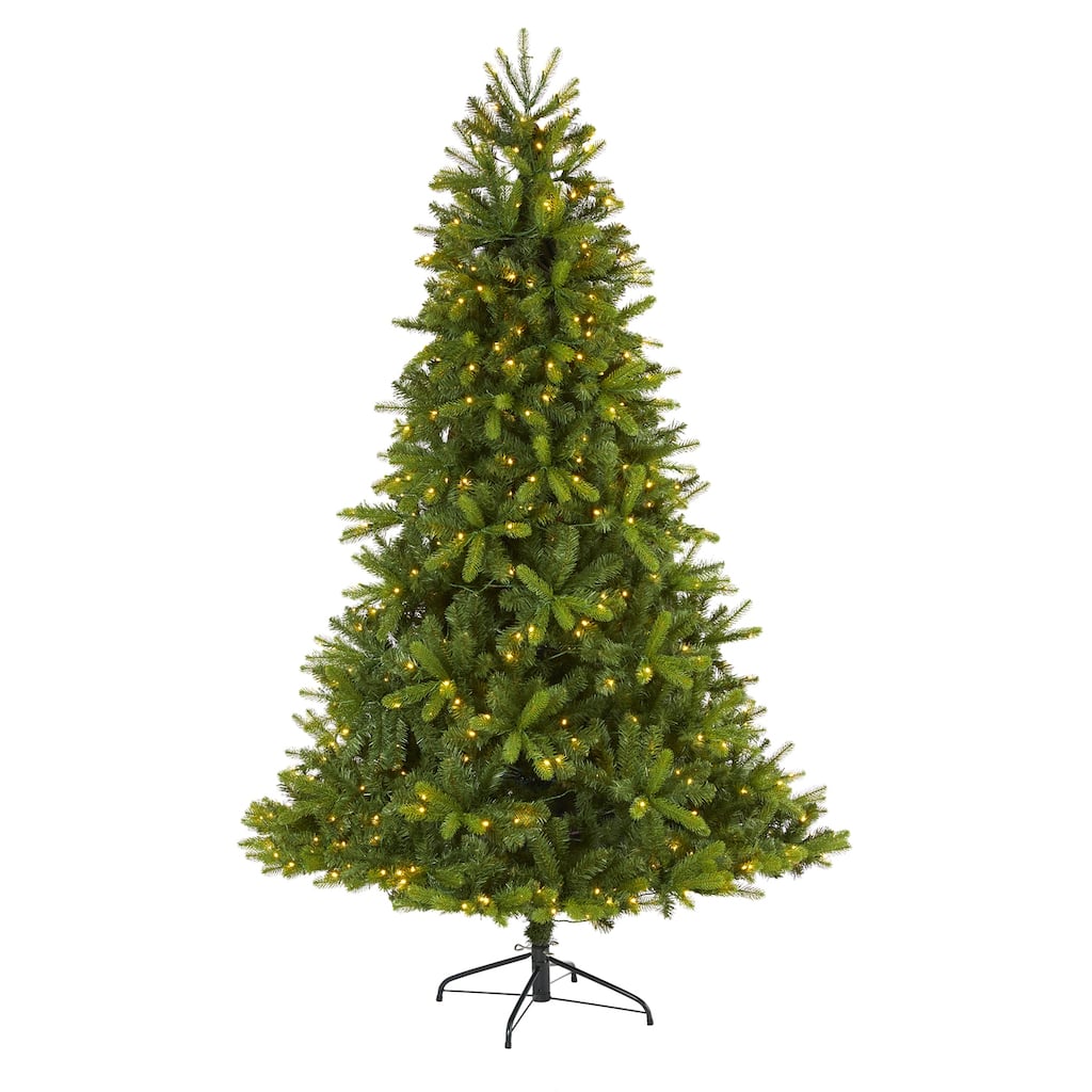 7ft Artificial Christmas Tree with Lights - Spruce Look Holiday Decor, Indoor Xmas Tree, Full & Natural Appearance - Green - 84