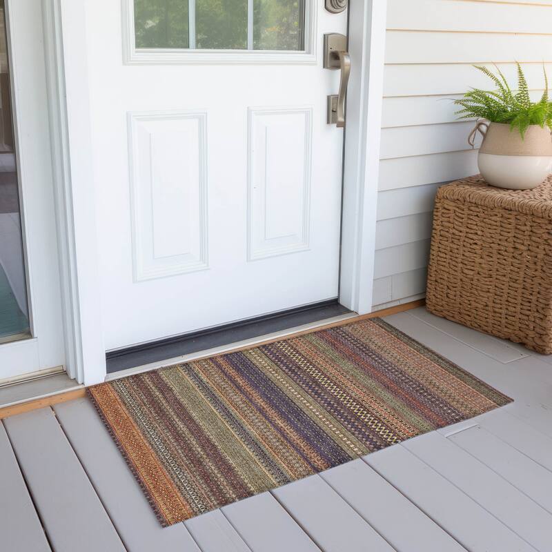 Elri Stripe Weather Resistant Blended Style Outdoor Rug