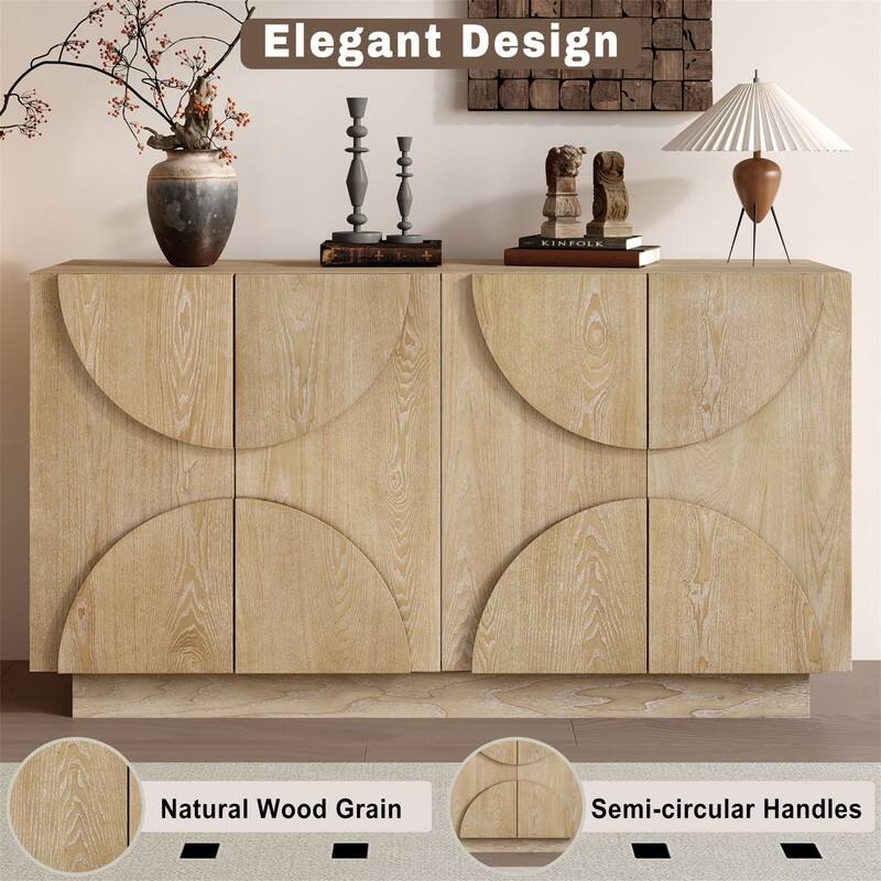 4-Door Sideboard with Adjustable Shelves, Buffet Cabinet with Semi-Circular Handles for Dining Room, Kitchen, and Living Room
