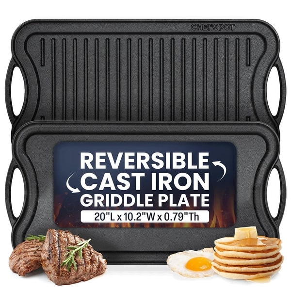 20" Preseasoned Cast Iron Reversible Griddle Plate Pan - 20 Inch