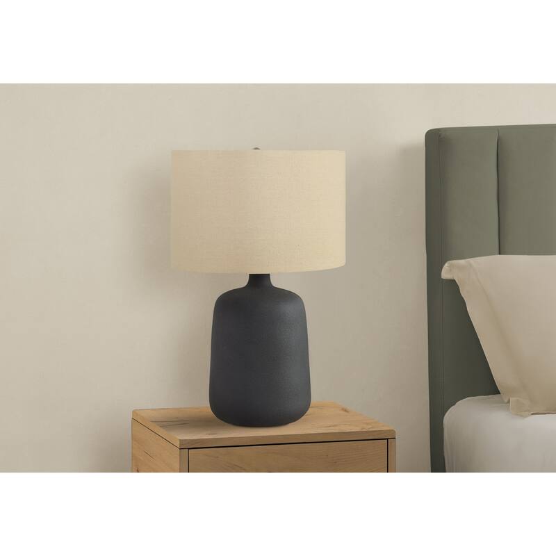24"h Table Lamp, Black Ceramic, Beige Shade, Contemporary