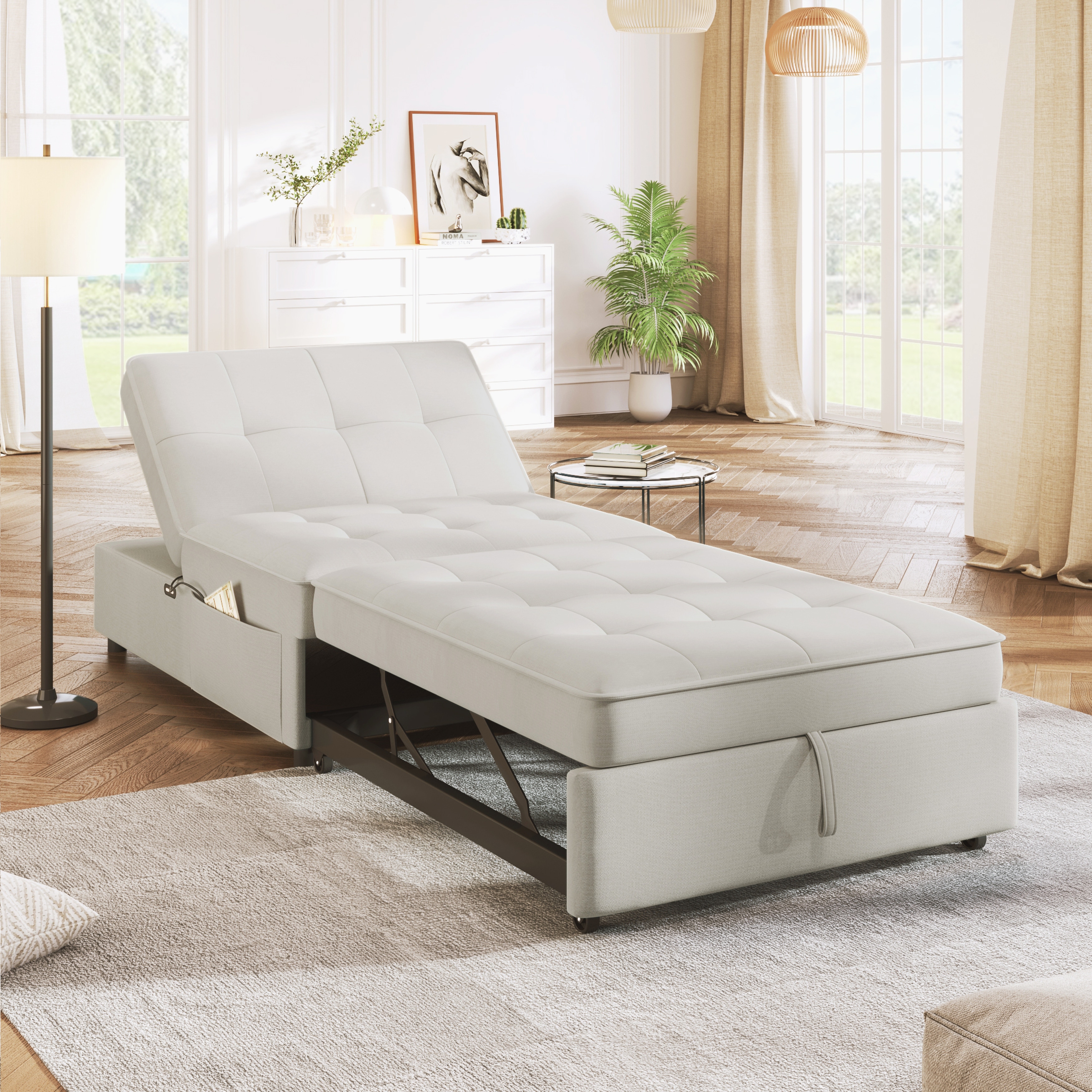 4-in-1 Convertible Sofa Chair Bed, Folding Ottoman Bed Armless Sofa Chair with Storage Pocket and USB Port for Living Room