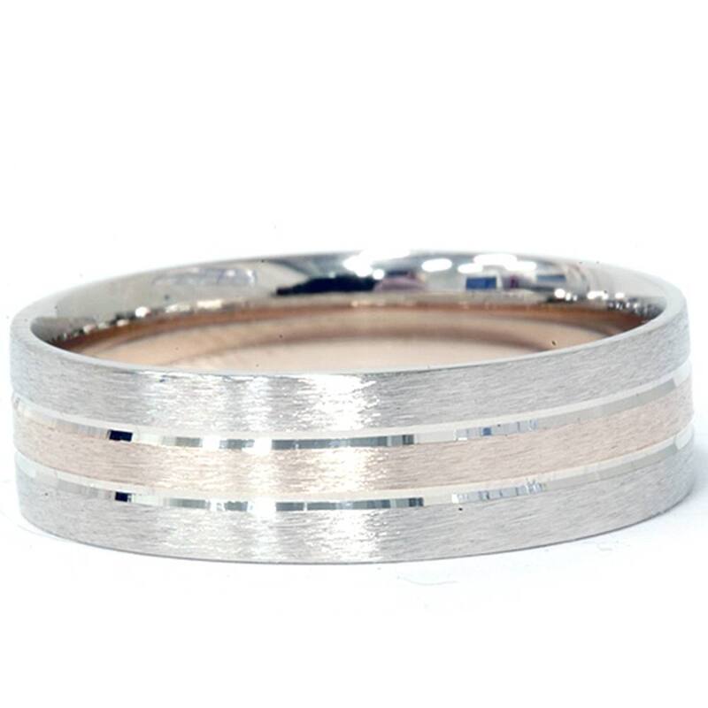 Mens Two Tone Brushed Wedding Band White & Yellow Gold