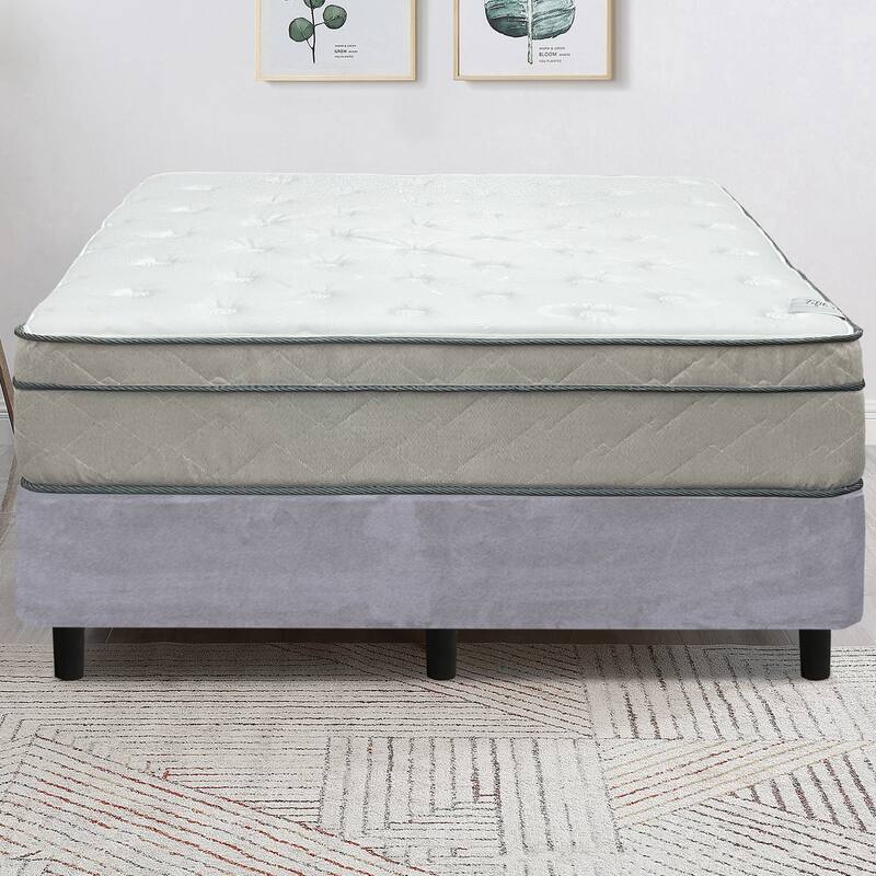 Onetan Mattress and Platfrom Bed Set, 13-Inch Ultra Plush Euro Top Hybrid Mattress and 13" Wood Premium Platform Bed