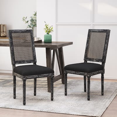 Rustic Set of 2 Bar Stools with Rattan Backrest Foam Cushioned Seat, Solid Wood Frame for Kitchen Island Bar Dining Room