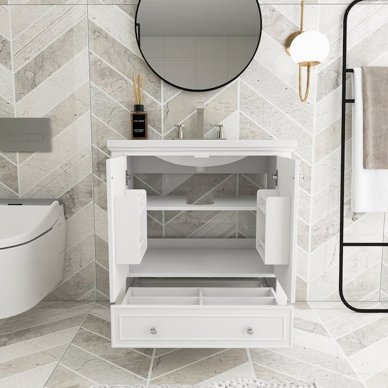 34.8" Tall Solid Wood with MDF 2-Door Freestanding in White with Basin - 30" x 18"