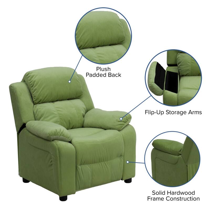Deluxe Padded Contemporary Kids Recliner with Storage Arms