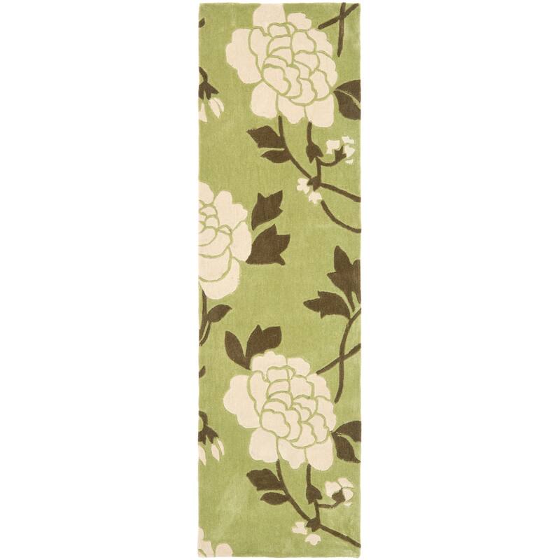 SAFAVIEH Handmade Modern Art Francelina Modern Polyester Rug - 2'3" x 8' Runner - Green/Ivory