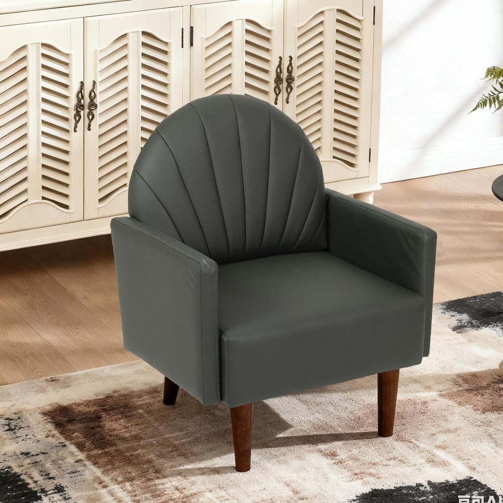 Contemporary Shell-shaped Amchair with Upholstery and Wooden Legs, Suitable for Living Rooms