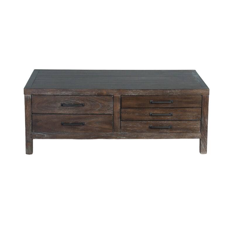 Nikay Coffee Table, 5 Drawers, Dark Brown Mindi, Rectangular 50 Inch