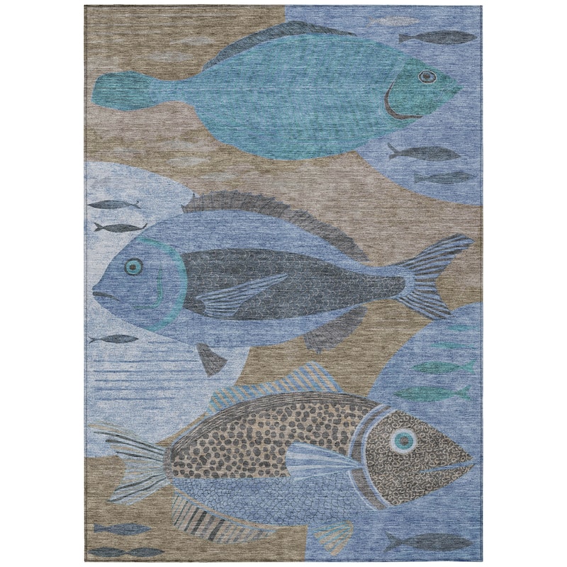 Machine Washable Indoor/ Outdoor Modern Fish Chantille Rug