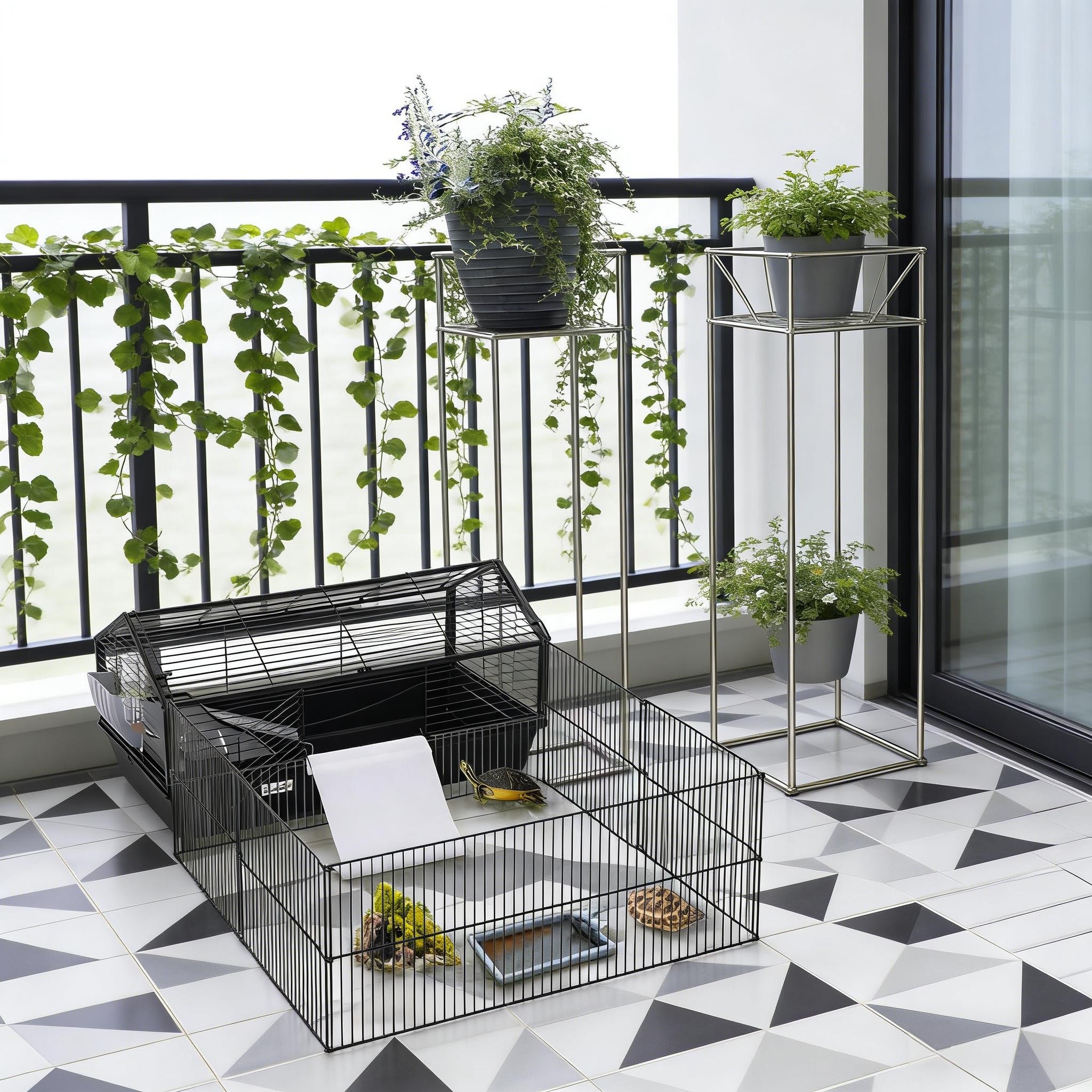 Rolling Metal Small Animal Hutch Cage,Small Pet Hutch,Spacious Pet House is designed for convenient cleaning - Black
