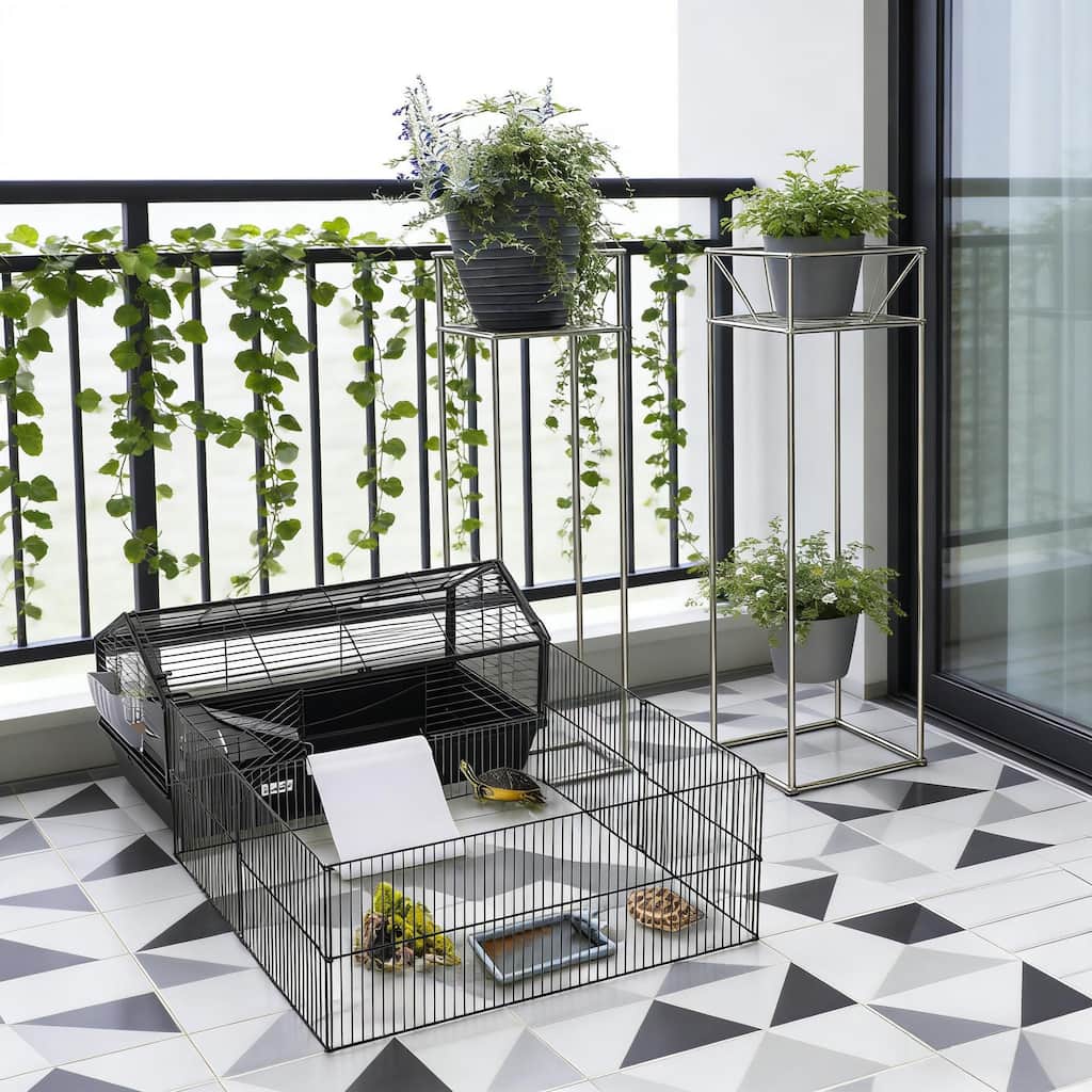 Rolling Metal Small Animal Hutch Cage,Small Pet Hutch,Spacious Pet House