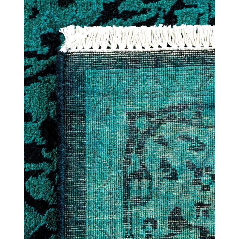 Overton Hand Knotted Wool Vintage Inspired Modern Contemporary Overdyed Green Runner Rug - 2' 7" x 17' 0"