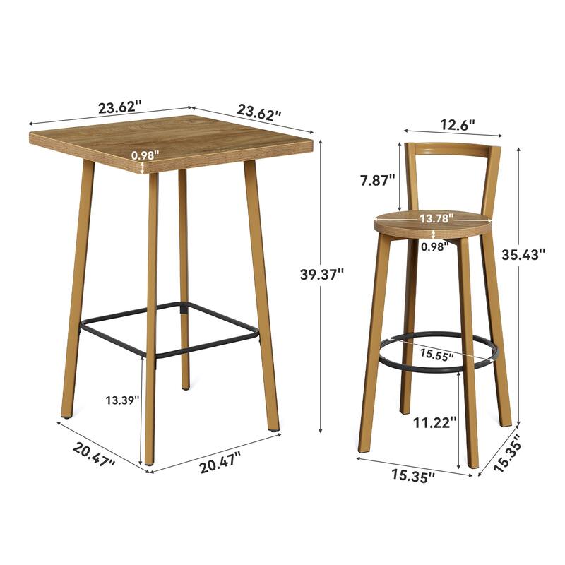 39.4" Bar Table Set with 2 Chairs, Bistro Pub Table & Footrest for Cafe, Dining, Apartment - N/A