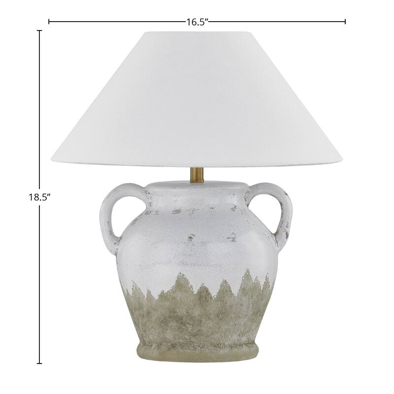 Mona 19" Table Lamp with Linen Shade, White with Gray