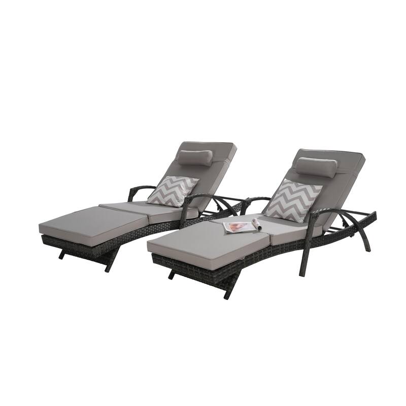 76.77" Long Reclining Chaise Set of 2, Outdoor Wicker Double Sunbed Lounge with Removable Cushions