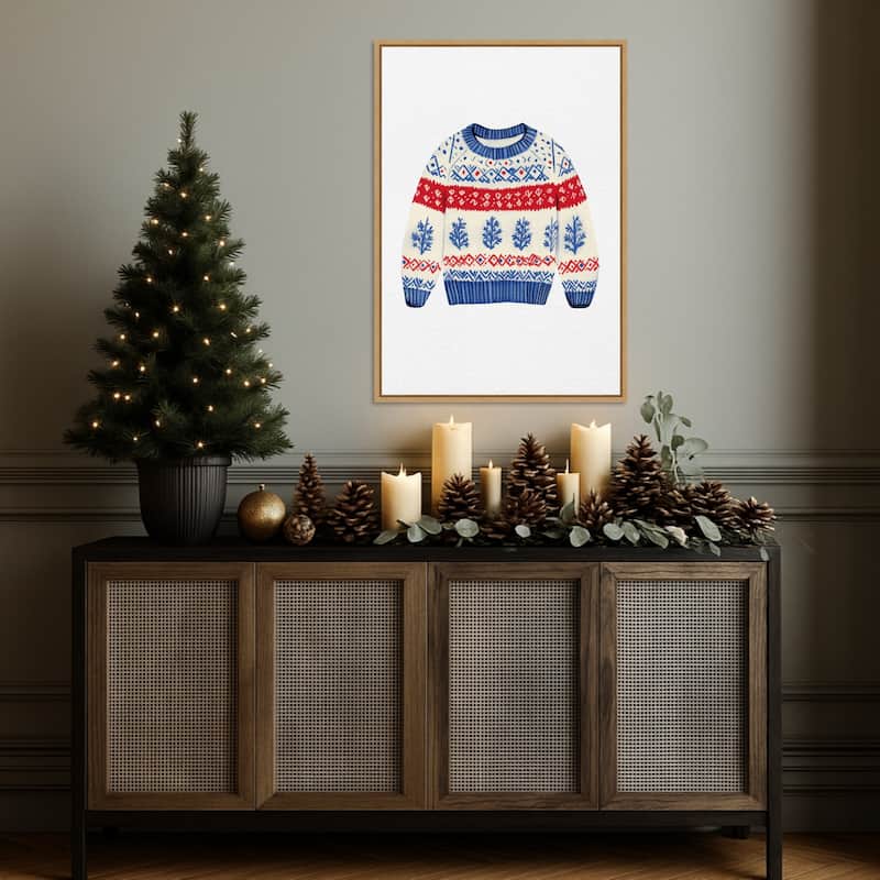 Norwegian wool jumper by Pictufy Studio (23 x 33 in.), Framed Canvas Wall Art Print - Sylvie Natural