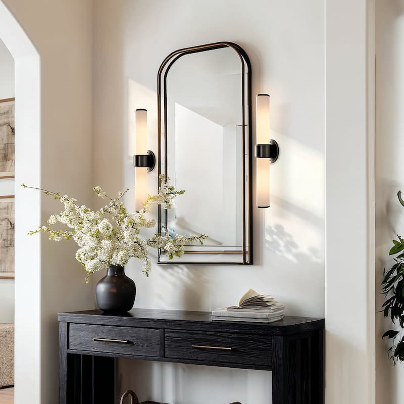 Modern Double Wall Sconce - Metal, Glass & Matte Black, Ivory White Sconces for Hallway or Accent Walls in Contemporary Style