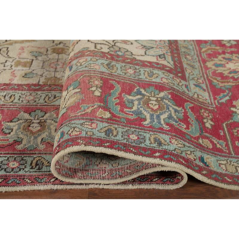All-Over Distressed Tabriz Vintage Persian Rug Handmade Wool Carpet - 9'5" x 12'5"
