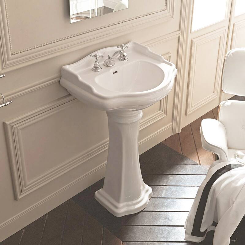 WS Bath Collections 28-3/4" Ceramic Pedestal Bathroom Sink with Three - White