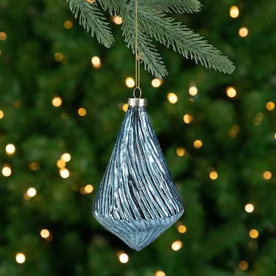 4.75" Blue Glitter Swirl Glass Christmas Pendant Ornament
