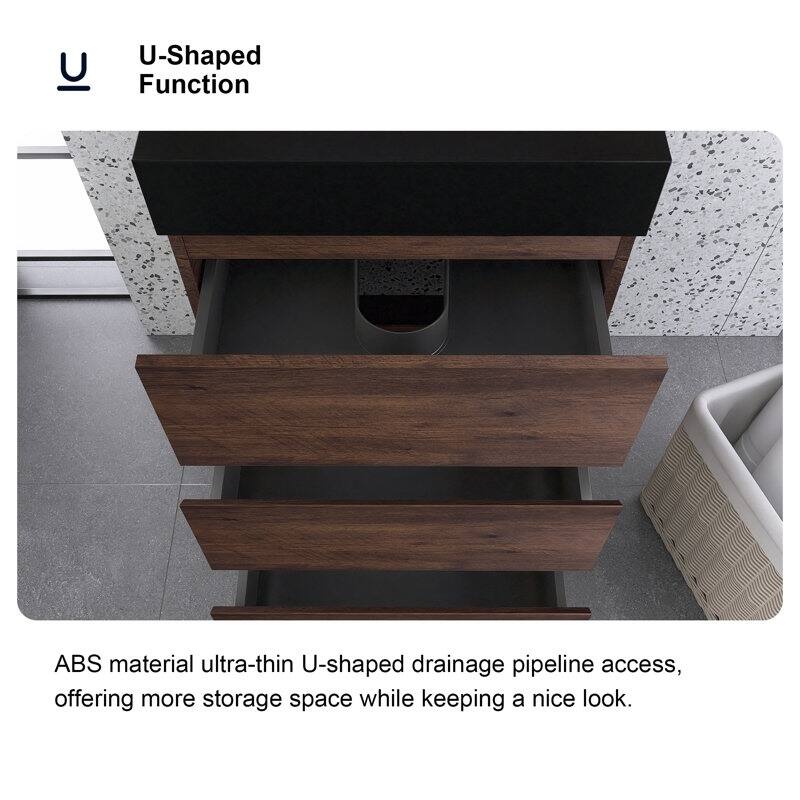 24"/30"/36" Freestanding Bathroom Vanity Set with Black Integrated Quartz Sand Sink