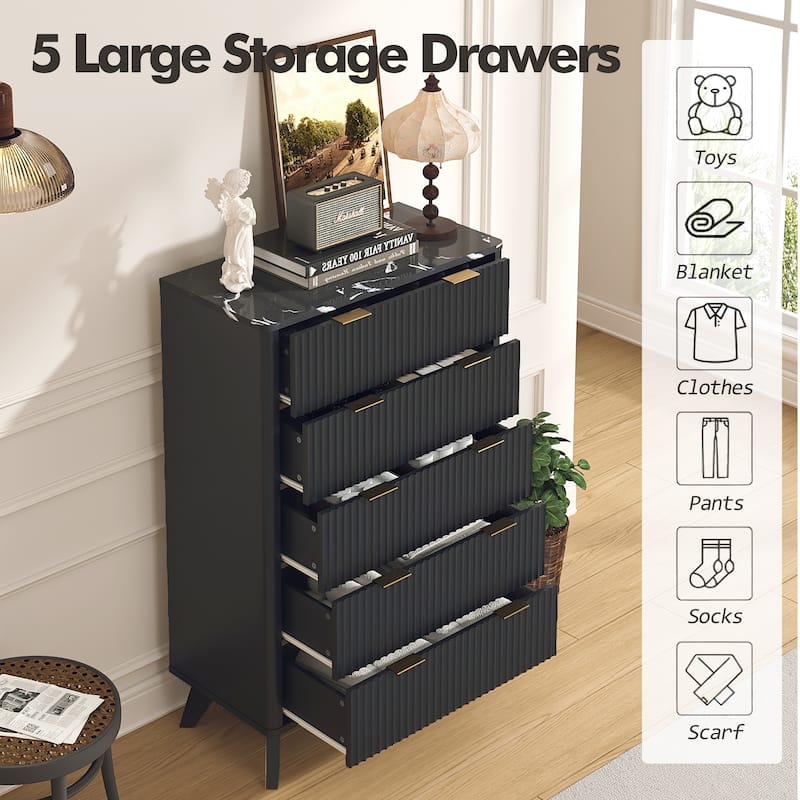 Modern 5 Chest of Drawers, Wood Dresser for Bedroom, Living Room