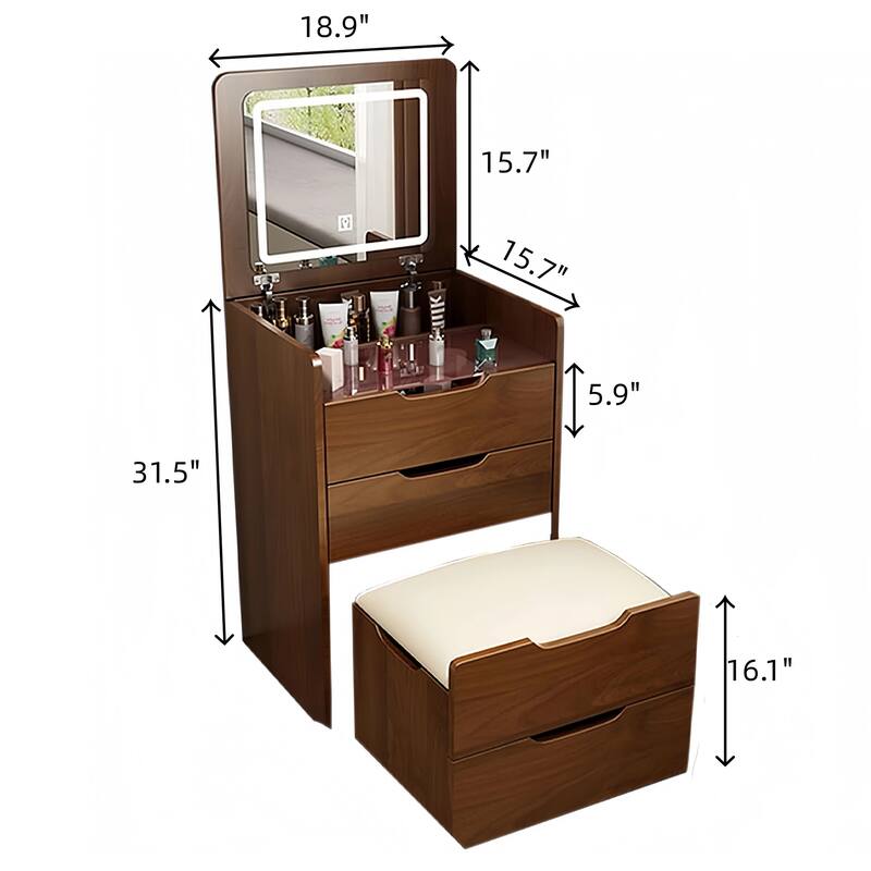 3 In 1 Vanity Desk w/ Plip Top Mirror,Visible Glass Desktop,3 Drawers