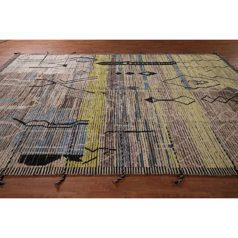 Moroccan Abstract Area Rug Handmade Modern Wool Carpet - 8'10"x 12'9"
