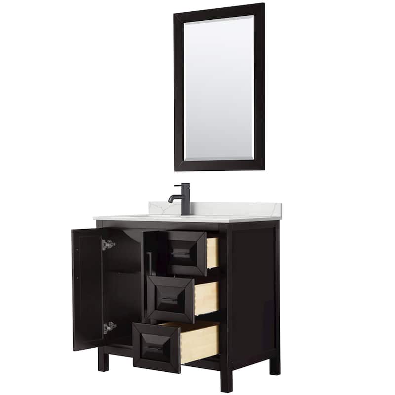 Daria 36-inch Single Vanity, Single Hole Quartz Top, 24-inch Mirror