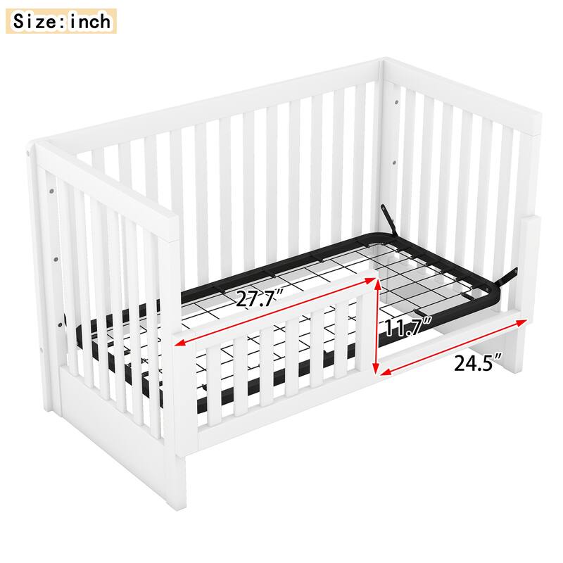 Convertible Crib/Full Size Bed Frame for Kids Youths Adults,FullLength Guardrail,Ladders,with