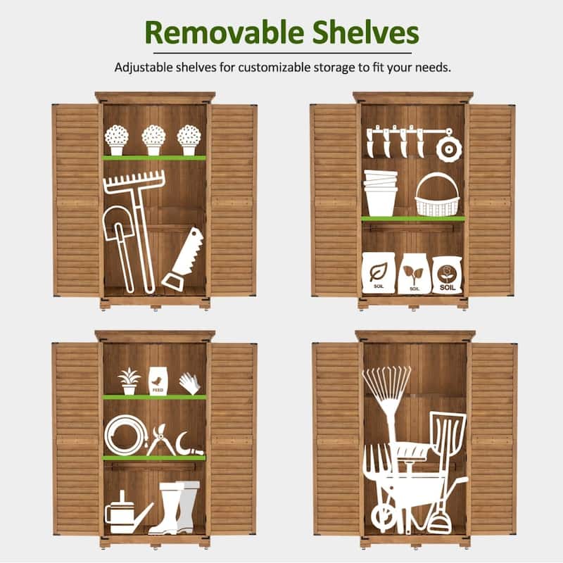 MCombo 63 inch Tall Outdoor Storage Tool Cabinet Shed with Lock for Yard (34.3" L x 18.3" W x 63" H), Wooden 0870