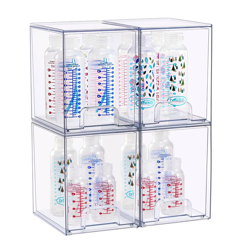 Sorbus Wide Stackable Acrylic Storage Drawers, Clear Plastic Organizer Bins for Baby Bottles, Bathroom, & Kitchen Organization - Tall 4 Pack