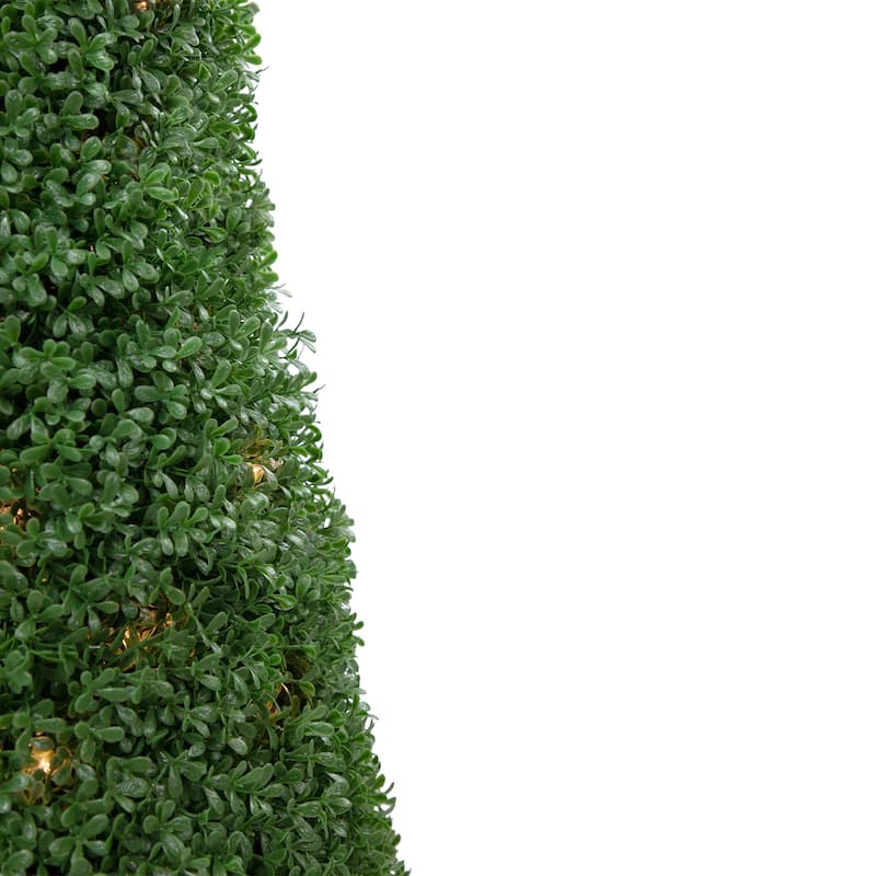 3' Pre-Lit Artificial Boxwood Cone Topiary Tree with Round Pot Clear Lights - 14