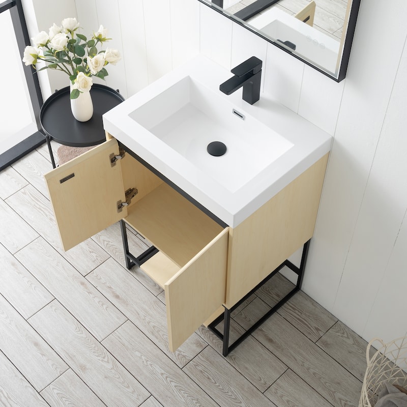 Freestanding Bathroom Vanity Set with Open Shelf & Acrylic Sink