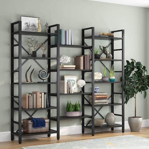 Open Triple Wide 5-Shelf Bookcase, Industrial Etagere Bookshelf for Home & Office
