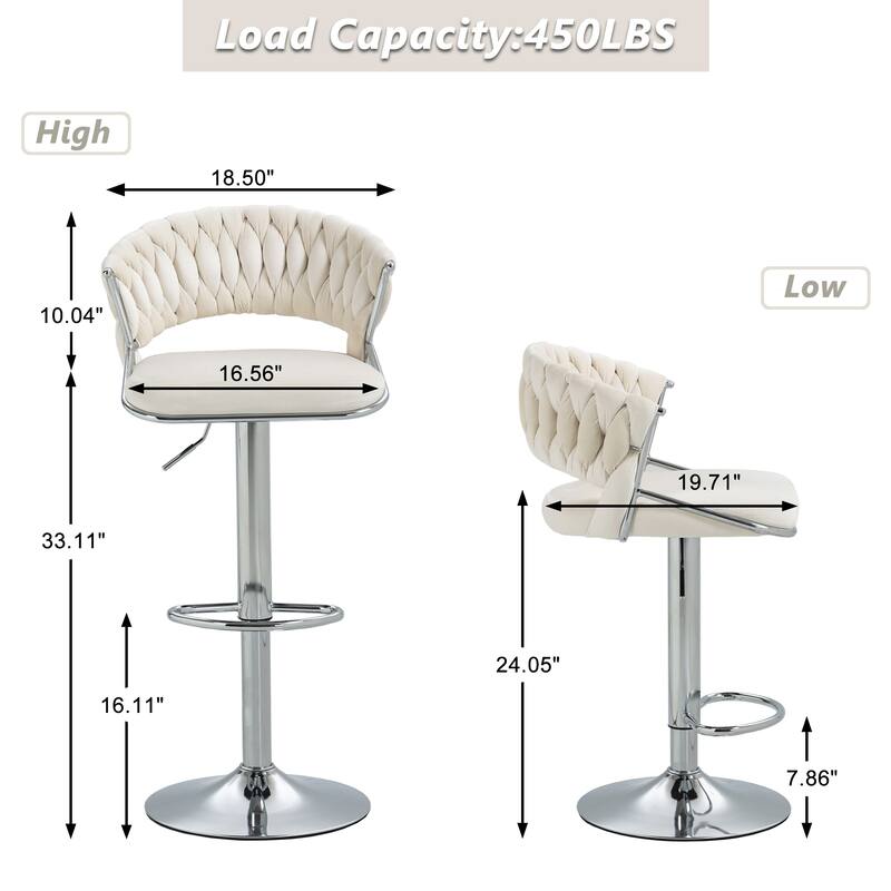 Modern Velvet Counter Bar Stools with Backs(Set of 2)